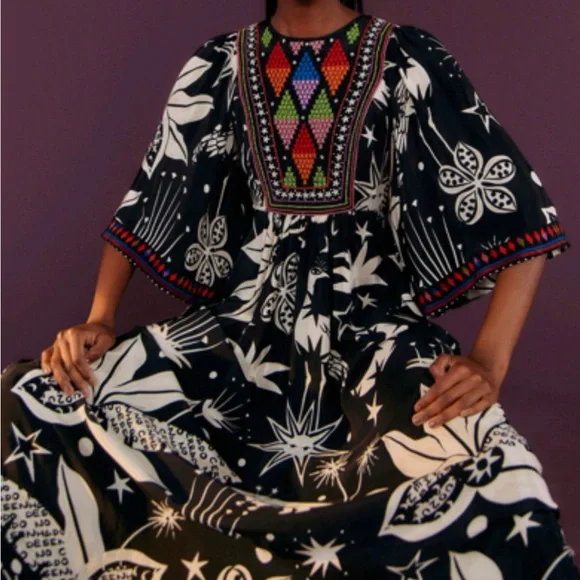 Farm Rio Dresses | Farm Rio Black & White Cerrado Sky Maxi Dress | Color: Black/White | Size: S | Consignmine's Closet